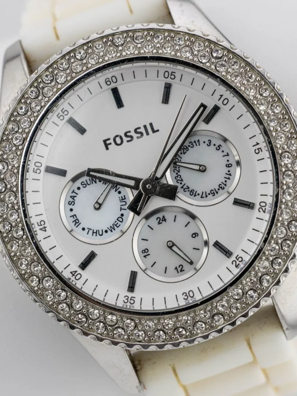 FOSSIL ES3001 Stella White Silicone Quartz Analog Women's Watch New Battery
